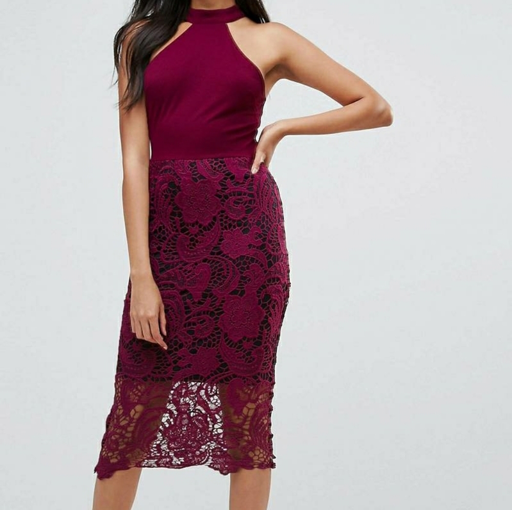 Racer Neck Midi Dress with Crochet Skirt